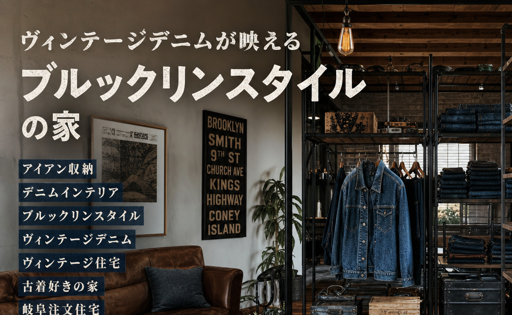 Brooklyn-style vintage denim living room with rustic wood, industrial accents, and a cozy interior design.