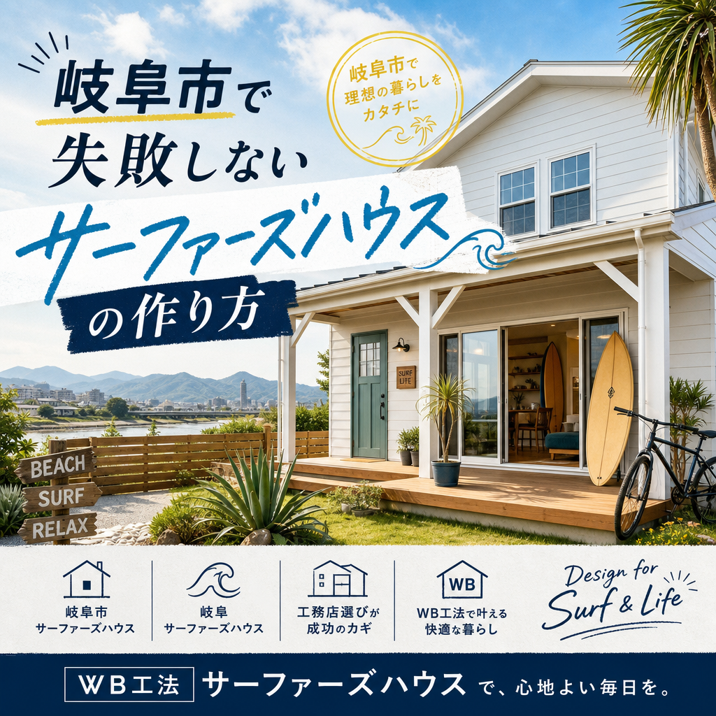 Modern surfer-style house exterior in Gifu City with a relaxed design for comfortable, easy living