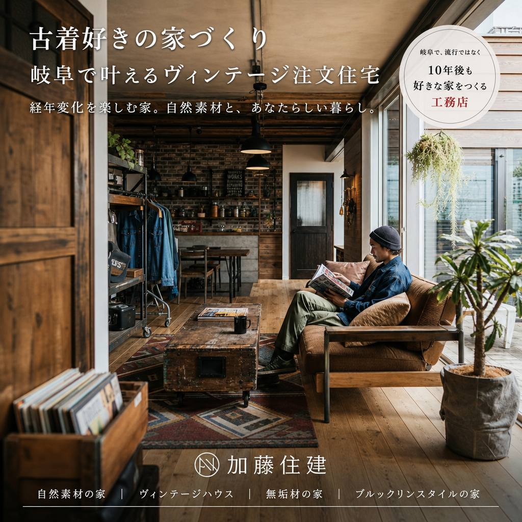 古着好き 家 illustration for 古着好きの家づくり 岐阜で叶えるヴィンテージ注文住宅