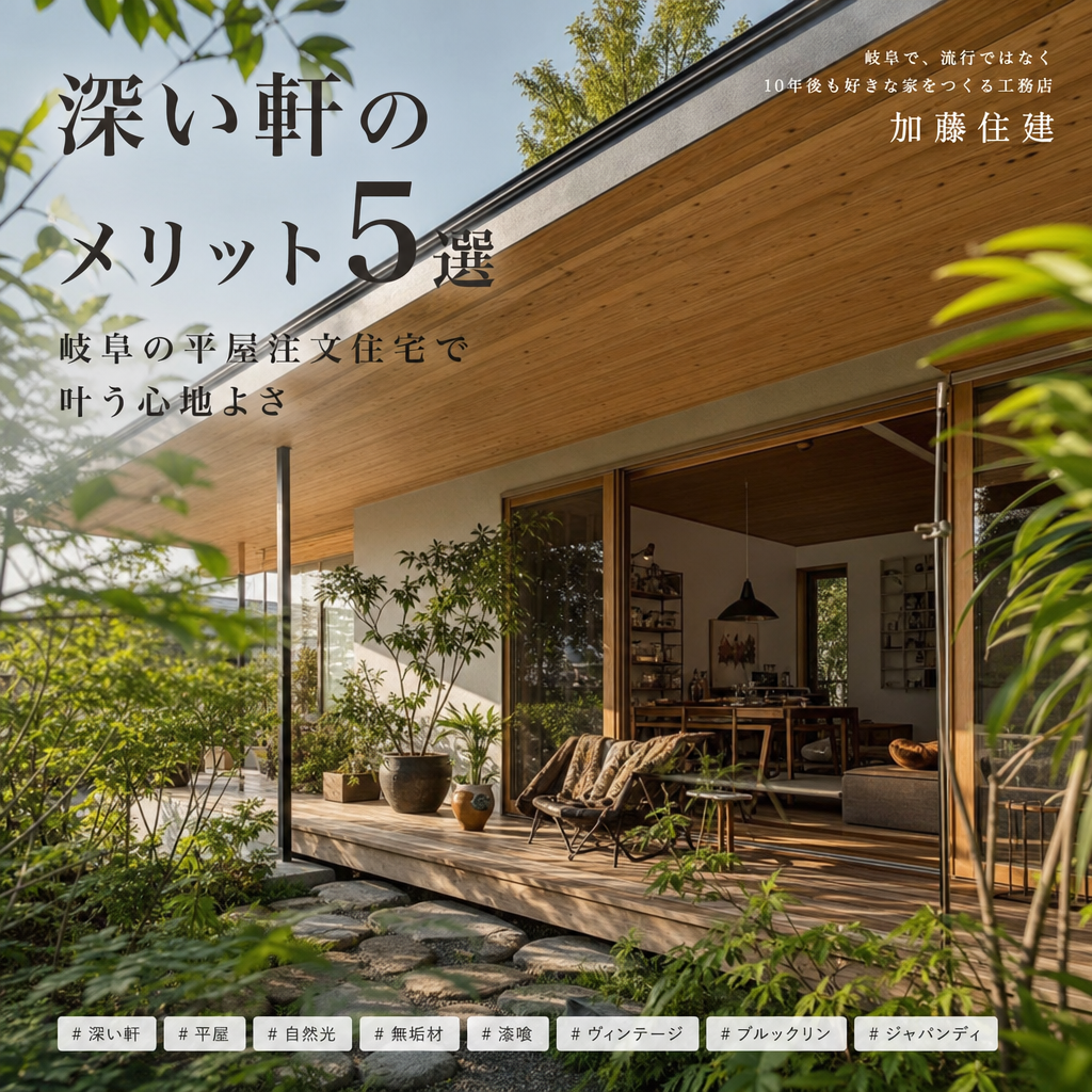 深い軒 メリット illustration for 深い軒のメリット5選 岐阜の平屋注文住宅で叶う心地よさ