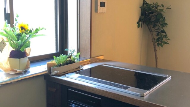 木のぬくもりあるブリティッシュキッチンと植物が調和する室内風景